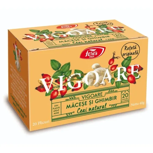 Ceai Vigoare cu macese si ghimbir, 20 plicuri, Fares