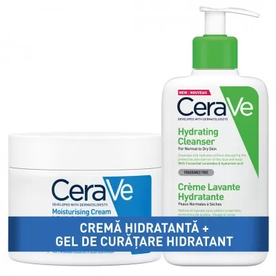 Cerave Crema Hidr. Fata si Corp x 340g + Gel Spalare Hidr. Piele Normal Uscata x 236ml (1+1 Gratis)