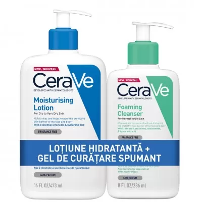 Cerave Lotiune Hidr. Fata si Corp Piele Uscata x 473ml+Gel Curatare PNM x 236ml (1+1 Gratis)