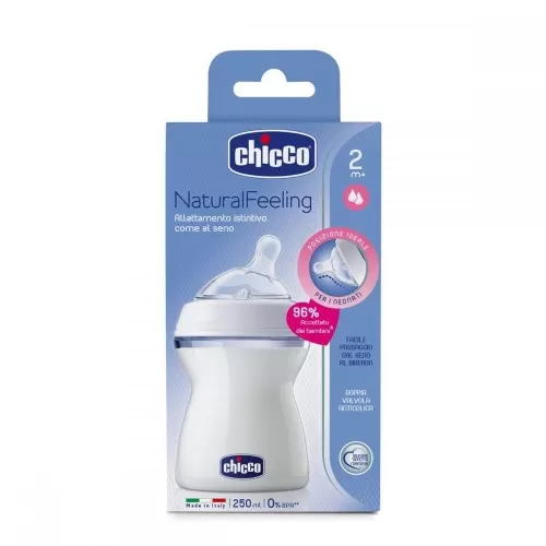 Chicco 80723-7 Biberon Natural Feeling Plastic Tetina Silicon Debit Normal +2luni BPA Free x 250 ml