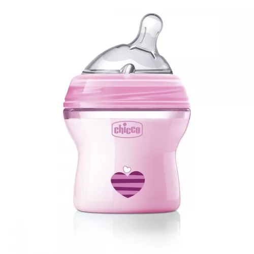 Chicco 80811-7 Biberon Natural Feeling Plastic Tetina Silicon Debit Normal +0luni BPA Free Roz x150 ml