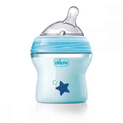 Chicco 80811-7 Biberon Natural Feeling Plastic Tetina Silicon Debit Normal +0luniBPA Free Blue x150 ml