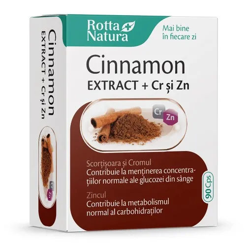 Cinnamon extract + Crom si Zinc, 30 capsule, Rotta Natura