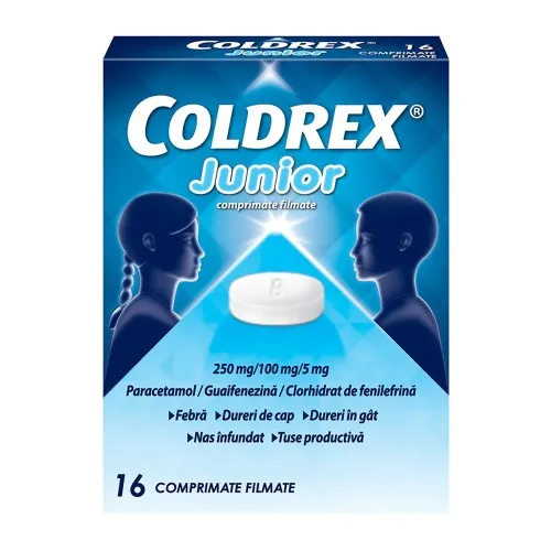 Coldrex Junior, 250 mg/100 mg/5 mg, 16 comprimate filmate, Perrigo