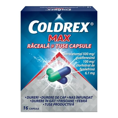 Coldrex Max Raceala si Tuse, 16 capsule, Perrigo