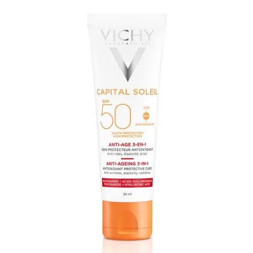 Crema antioxidanta anti-rid 3 in1 cu protectie solara SPF 50 pentru fata, 50 ml, Capital Soleil, Vichy