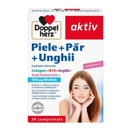 Aktiv Par Piele Unghii (Colagen, Q10, Argila, Ac.Hial, Biotina), 30 comprimate, Doppel Herz