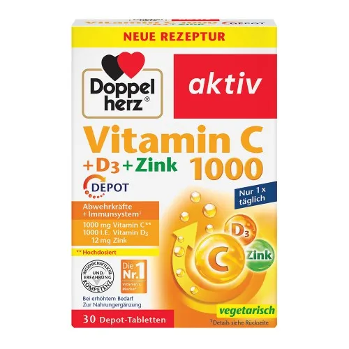 Vitamina C 1000+D3+Zinc Depot Aktiv, 30 tablete, Doppel Herz