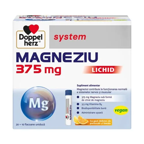 System Magneziu 375mg, 30 fiole (20+10 Cadou), Doppel Herz