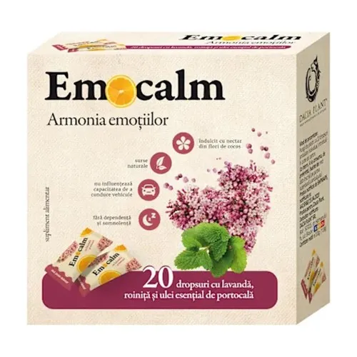 Dropsuri Emocalm cu lavanda si ronita fara zahar, 20 dropsuri, Dacia Plant