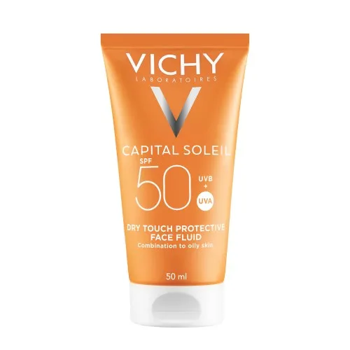 Emulsie matifianta cu protectie solara SPF 50+ pentru fata, cu efect anti-stralucire pentru ten gras-mixt, 50 ml, Capital soleil, Vichy