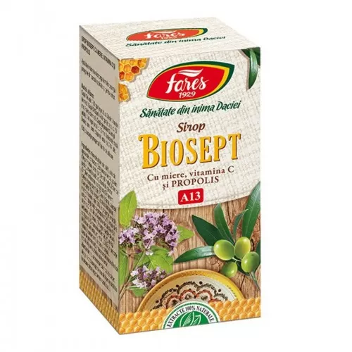 Sirop Biosept sirop miere, vitamina C si propolis, 100 ml, Fares