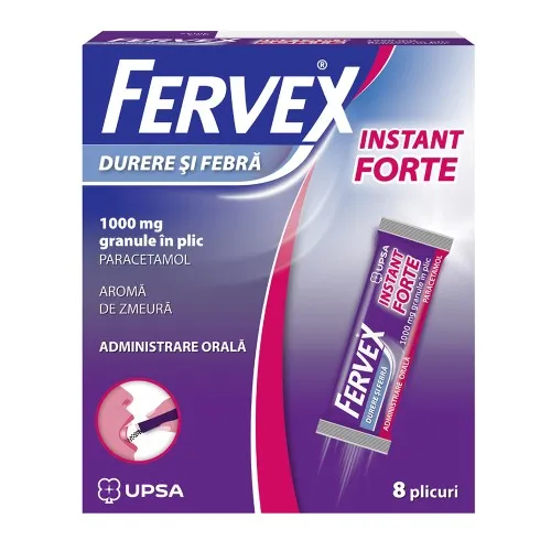 Fervex durere si febra Instant Forte, 1000 mg, 8 plicuri, Upsa