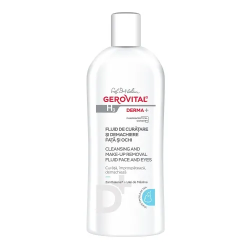 Fluid de curatare si demachiere fata si ochi H3 Derma, 200 ml, Gerovital