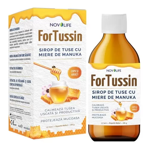 Sirop ForTussin Tuse Seaca si Productiva cu Miere de Manuka, 180g, Novolife