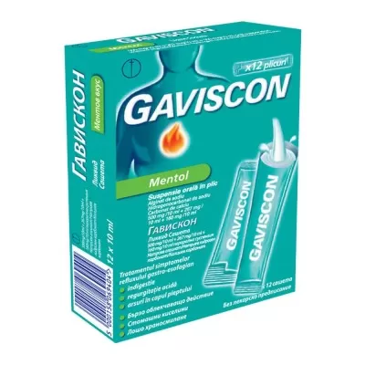 Gaviscon Mentol suspensie orala, 12 plicuri, Reckitt Benckiser Healthcare