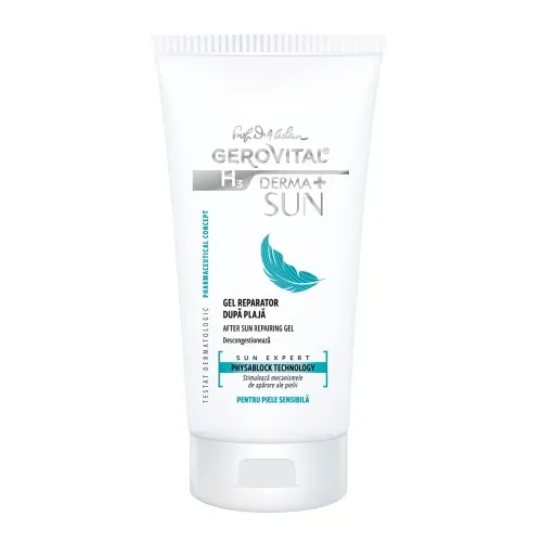 Gel reparator dupa plaja H3 Derma+ Sun, 150 ml, Gerovital