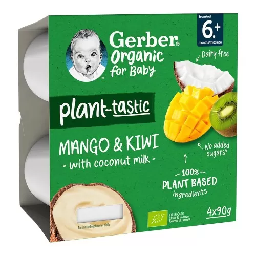 Desert cu mango, kiwi si lapte de cocos +6 luni, 4 x 90g, Gerber