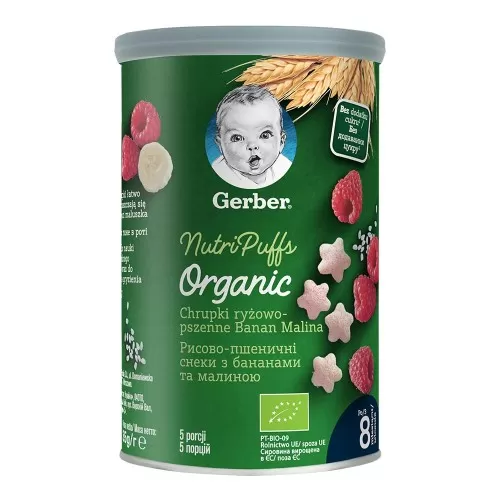 Gustare cu cereale, banane si zmeura +8 luni, 35g, Gerber
