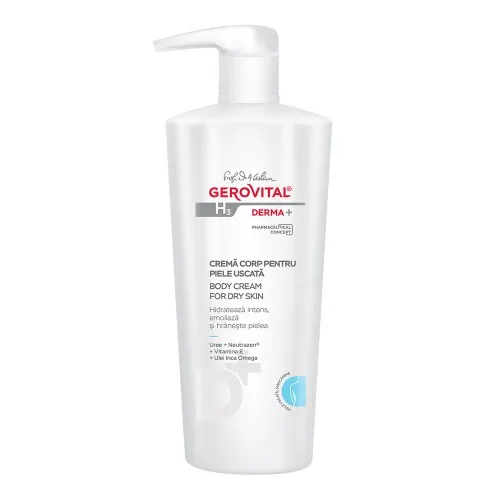 Crema corp pentru piele uscata H3 Derma+, 500 ml, Gerovital