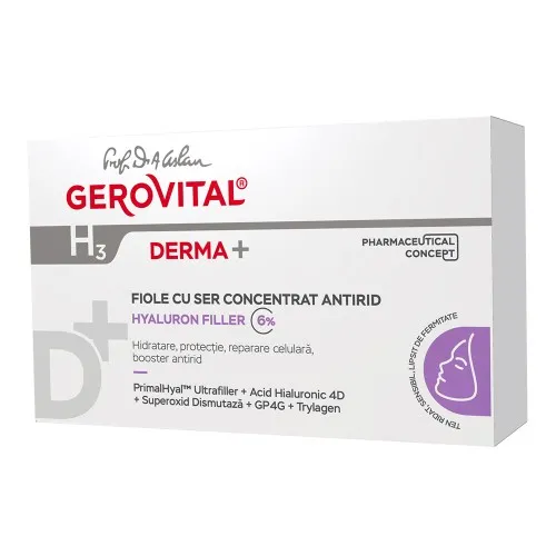 Fiole cu ser concentrat antirid H3 Derma, 10 fiole x 2ml, Gerovital