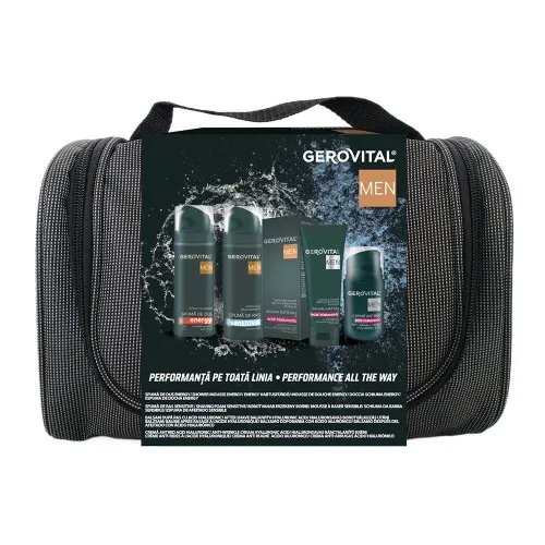 Pachet Borseta (Spuma de Dus + Spuma de Ras + Balsam dupa Ras + Crema Antirid), Gerovital Men