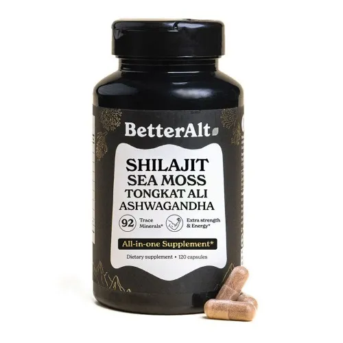 BetterAlt Shilajit Sea Moss cu Alge Marine, Ashwagandha si Tongkat, 120 capsule, GNC