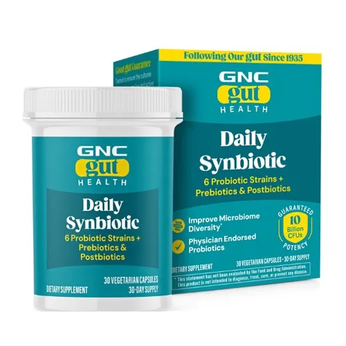Daily Synbiotic 10 miliarde UFC culturi vii, pentru digestie si microbiom cu probiotice si prebiotice, 30 capsule, GNC Gut Health