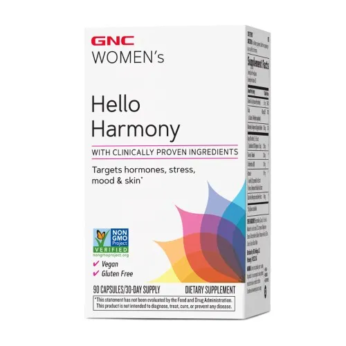 Women`s Hello Harmony PMS, Formula pentru Echilibrul Hormonal, Emotional si Elasticitatea Pielii Femeilor, 90 capsule, GNC