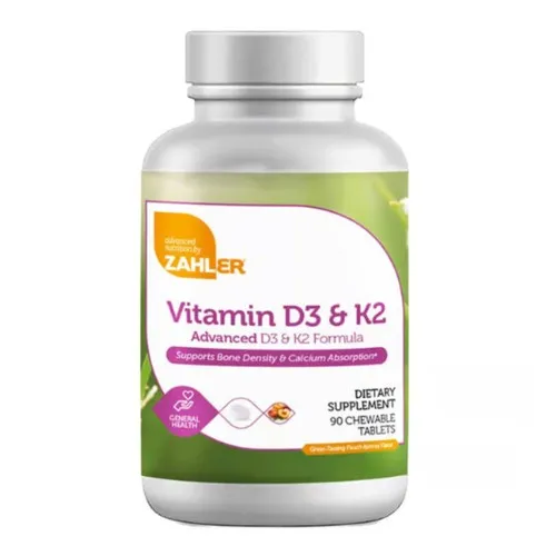 Vitamina D3+K2 Masticabila Zahler, 90 tablete masticabile, GNC