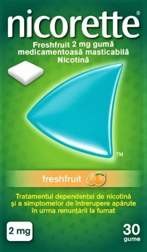 Guma Freshfruit Nicorette, 2 mg, 30 bucati, Mcneil