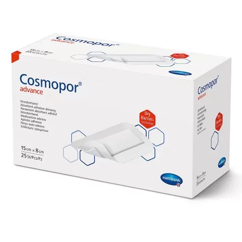 Plasture steril cu corp absorbant si margini autoadezive, 15 x 8cm, 25 plasturi, Cosmopor