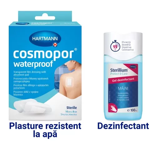 Hartmann Cosmopor Waterproof 10cm/8cmx 5 buc + Sterillium Gel Dezinfectant Mainix100 ml (20%Oferta)