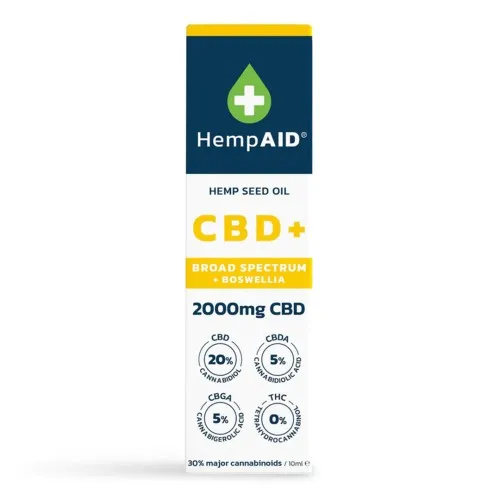 Ulei de Canepa 2000mg CBD/500mg CBDA/500mg CBGA/200mg Boswellia, 10ml, HempAID