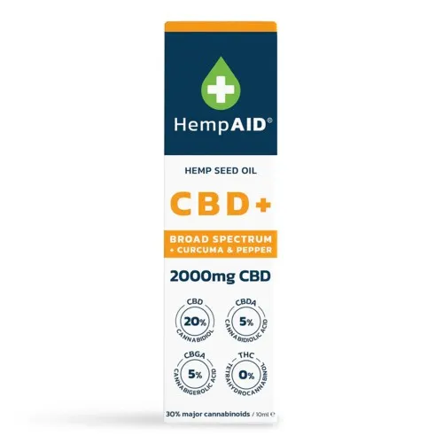 Ulei de Canepa 2000mg CBD/500mg CBDA/500mg CBGA/200mg Curcuma/Piper, 10ml, HempAID