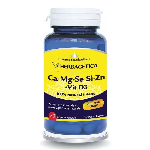 Ca+Mg+Se+Si+Zn Organice cu Vitamina D3, 30 capsule, Herbagetica