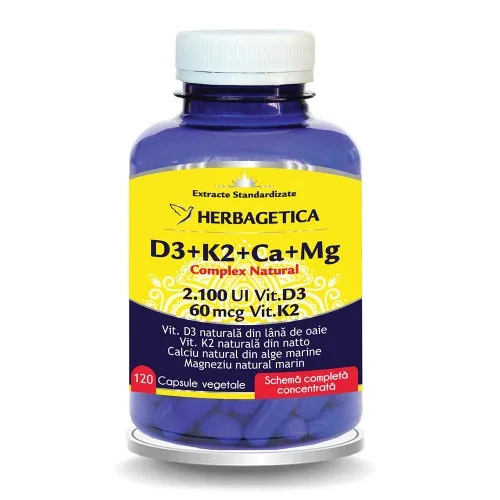 D3+K2+Ca+Mg, 120 capsule, Herbagetica