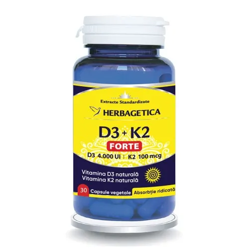 D3+K2 Forte, 30 capsule, Herbagetica
