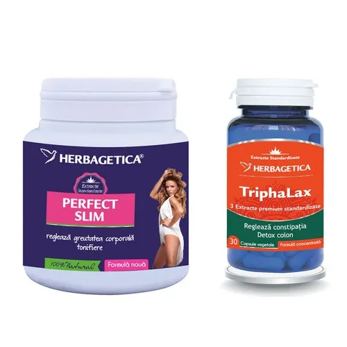 Perfect Slim, pulbere, 210g + TriphalLax, 30 capsule (1+1 Cadou), Herbagetica
