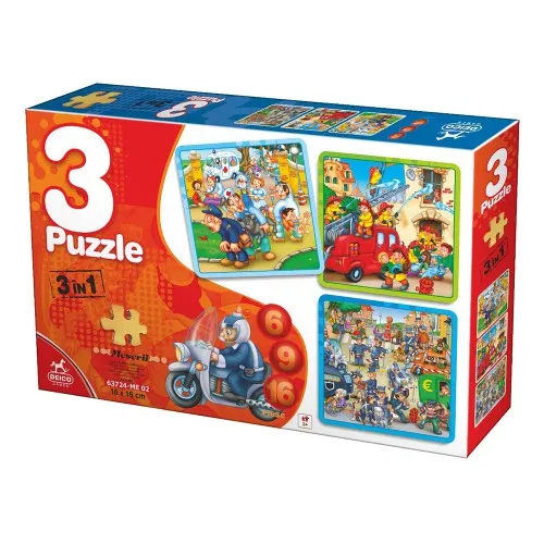 Jos Set 3 Puzzle cu Meserii, 3 in 1 -D-Toys