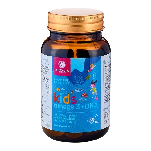 Kids Omega 3 + DHA cu aroma de tutti frutti, 60 capsule masticabile, Aronia