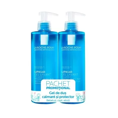 Pachet gel de spalare pentru piele sensibila Lipikar, 400+400 ml, La Roche-Posay