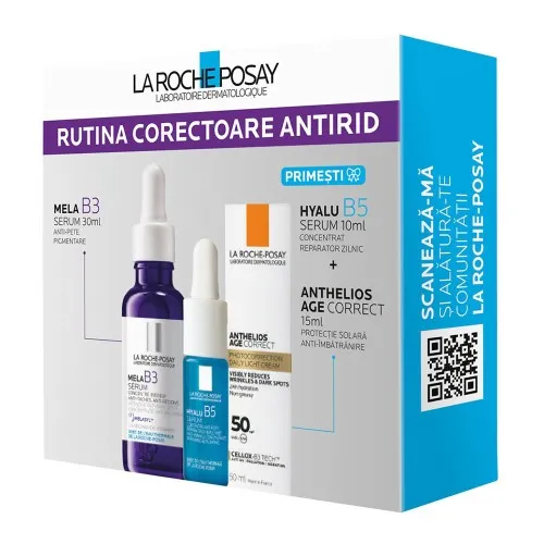 Trusa Mela B3 (Ser Mela B3, 30ml + Ser Hyalu B5, 10ml + Anthelios Age Correct, 15ml), La Roche Posay