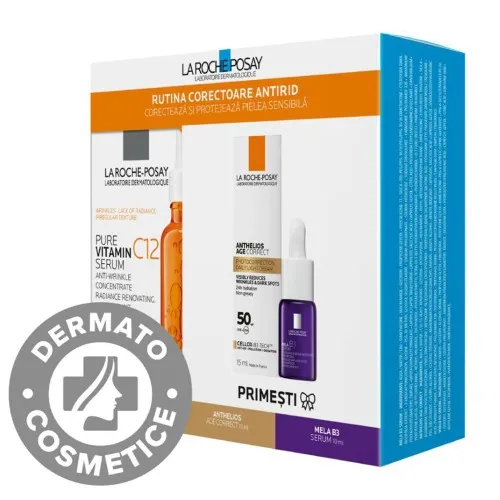 Pachet Vitamina C12 Serum 30ml + Anthelios Age Correct SPF50 15ml + Mela B3 Serum 10ml, La Roche-Posay