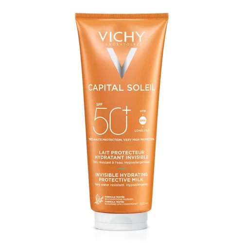 Lapte hidratant pentru protectie solara SPF 50+, pentru fata si corp, 300 ml, Capital Soleil, Vichy