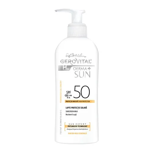 Lapte pentru protectie solara cu SPF 50 H3 Derma+ Sun, 150 ml, Gerovital