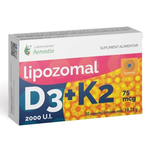 Lipozomal D3 2000U.I. + K2 75mcg, 30 capsule, Lab. Remedia