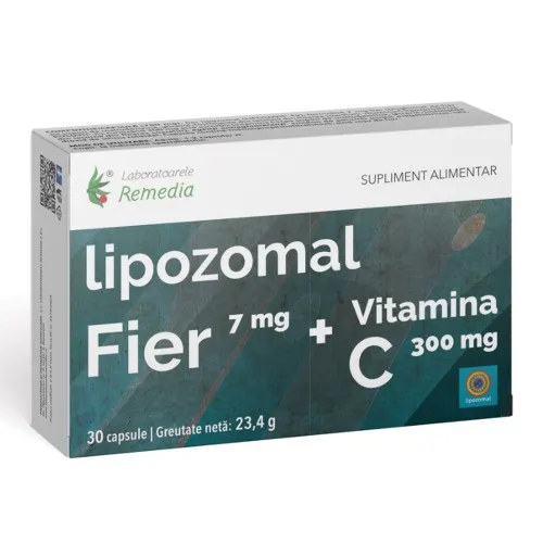 Lipozomal Fier + Vitamina C, 30 capsule, Lab. Remedia