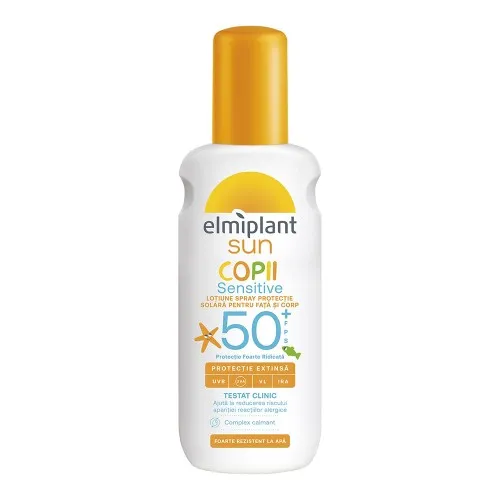 Lotiune spray pentru copii cu protectie solara ridicata Sensitive SPF 50 Optimum Sun, 200 ml, Elmiplant