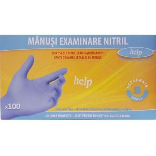Manusi de examinare din nitril nepudrate, Marimea S, 100 bucati, Help